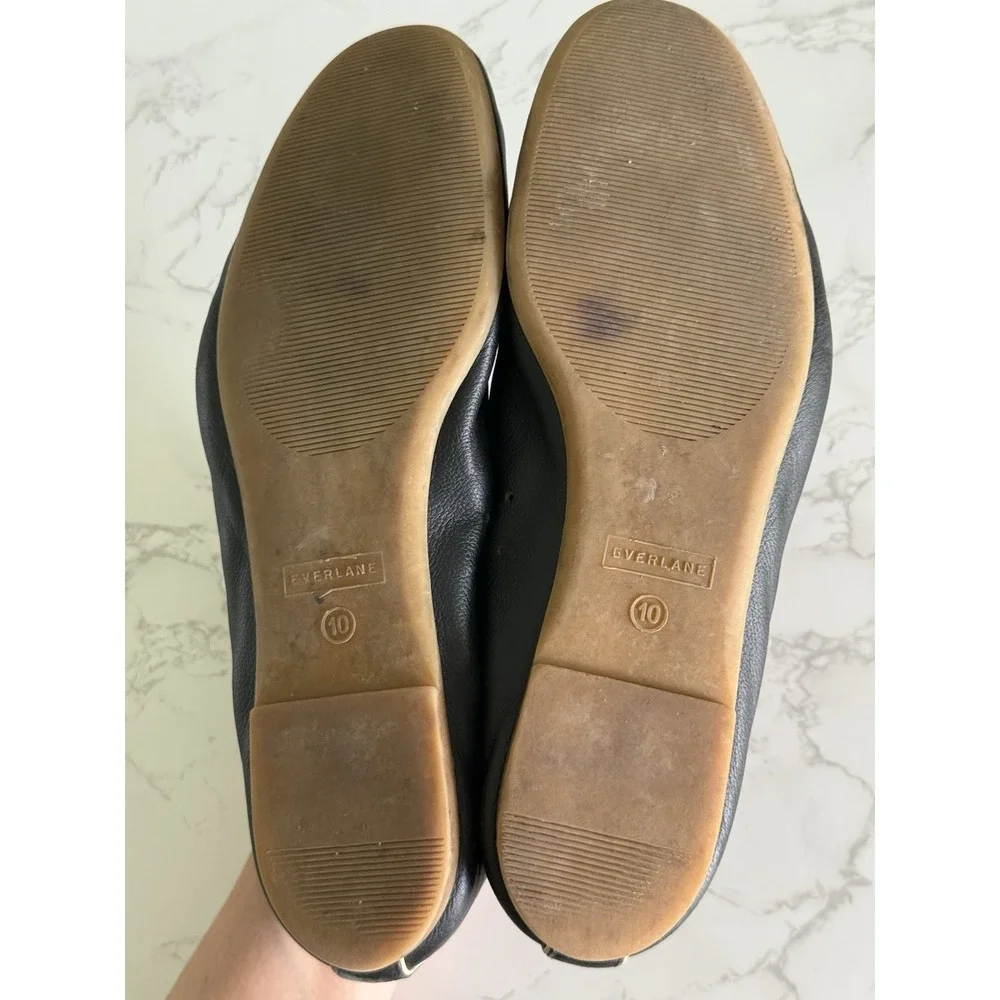 EVERLANE The Day Glove Flats Size 10 in Black Leather Shoes Vented Arch Support